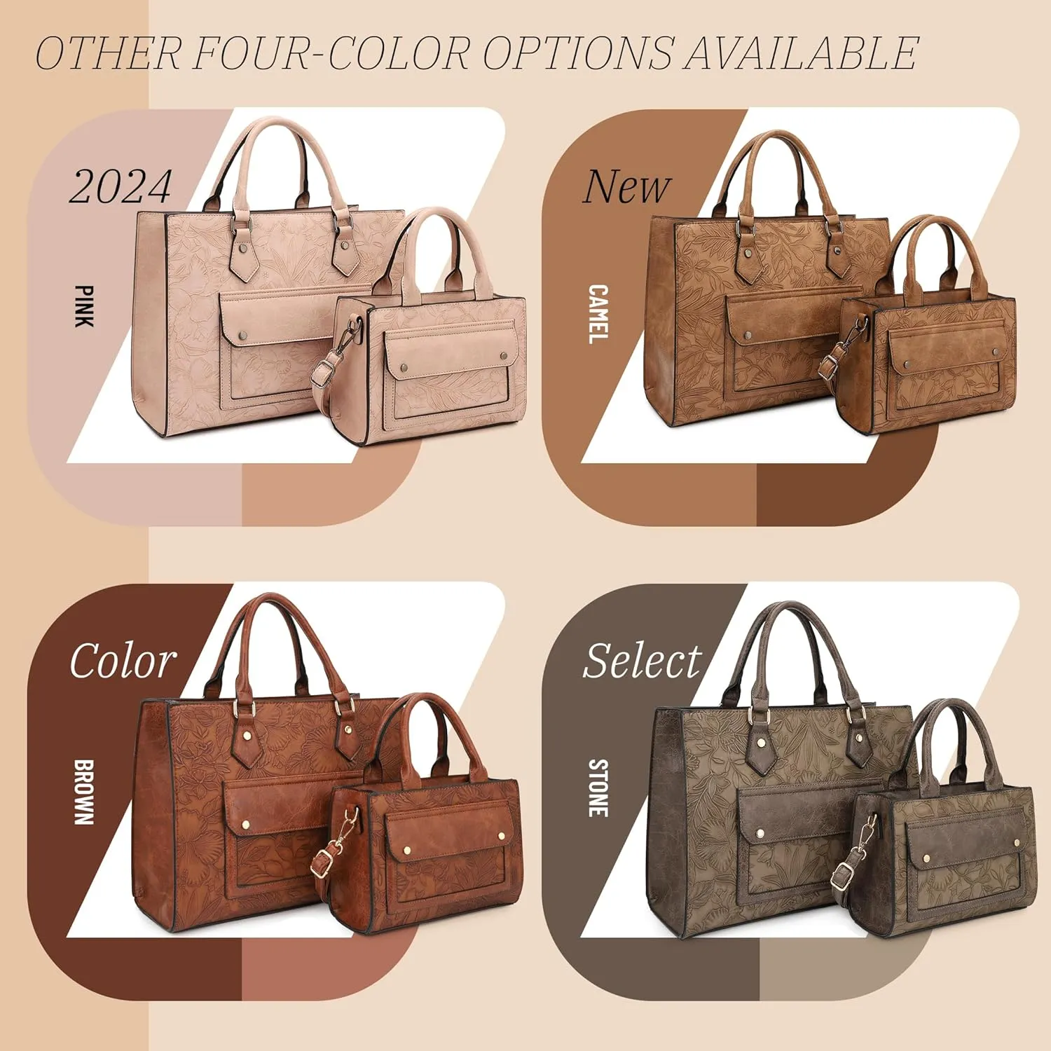ALYSSA Large Tote Handbag for Women Top Handle Faux Leather Satchel Crossbody Shoulder Purse 2pcs Set