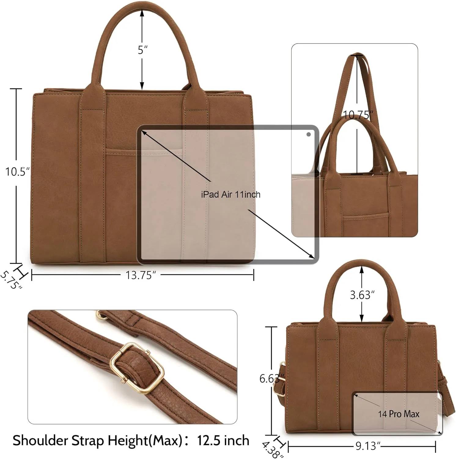 ALYSSA Large Tote Handbag for Women Top Handle Faux Leather Satchel Crossbody Shoulder Purse 2pcs Set