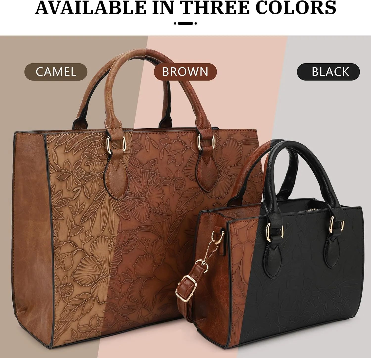 ALYSSA Large Tote Handbag for Women Top Handle Faux Leather Satchel Crossbody Shoulder Purse 2pcs Set