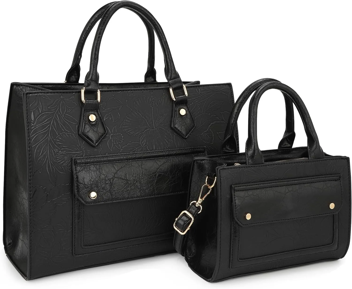 ALYSSA Large Tote Handbag for Women Top Handle Faux Leather Satchel Crossbody Shoulder Purse 2pcs Set