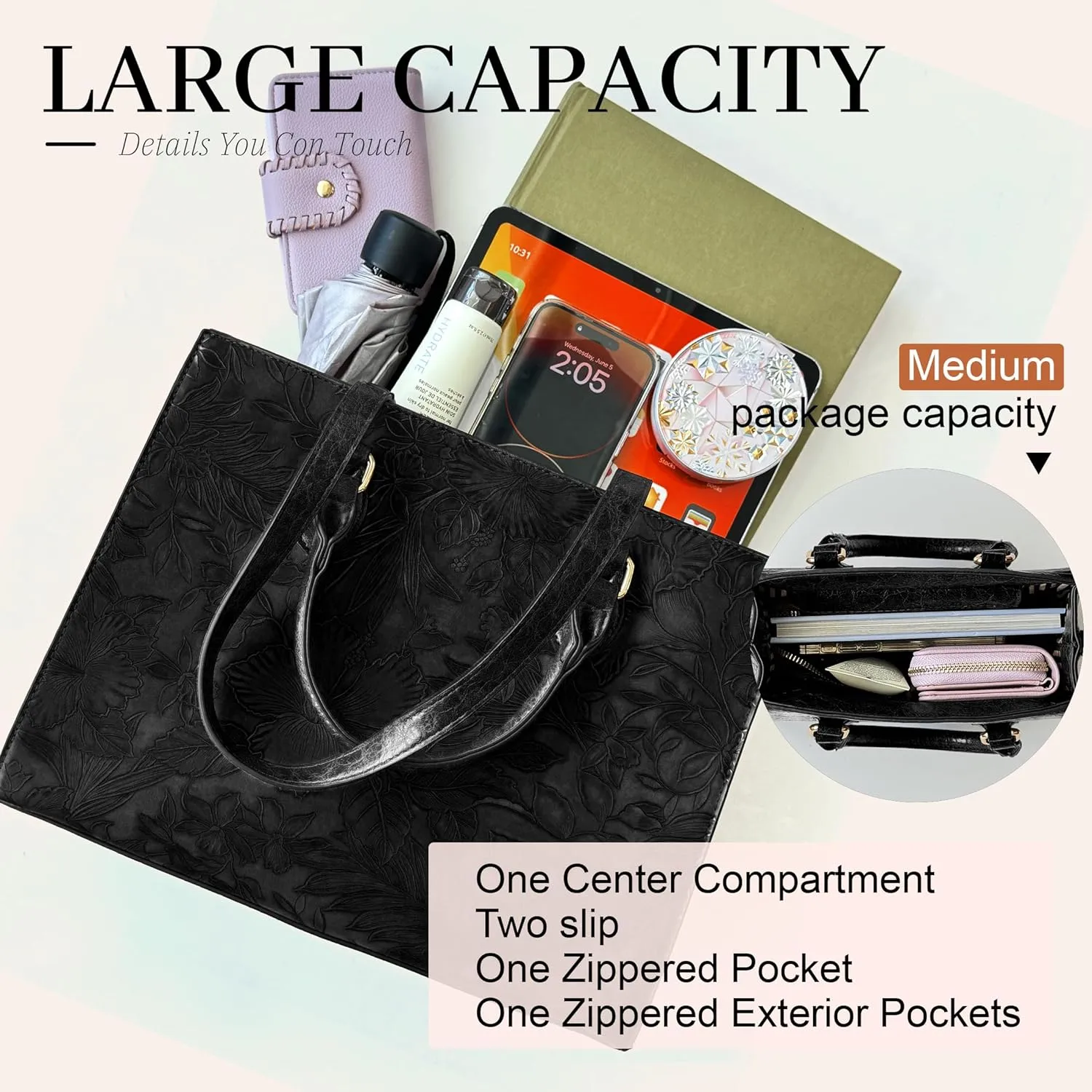ALYSSA Large Tote Handbag for Women Top Handle Faux Leather Satchel Crossbody Shoulder Purse 2pcs Set