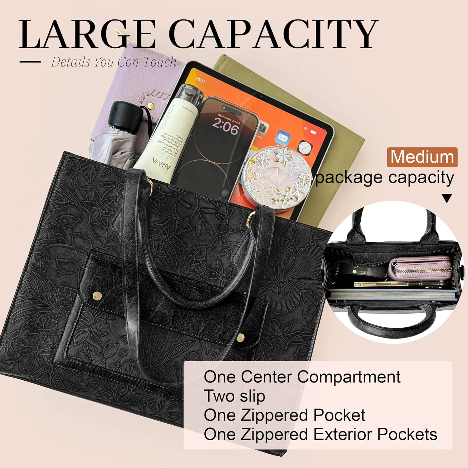 ALYSSA Large Tote Handbag for Women Top Handle Faux Leather Satchel Crossbody Shoulder Purse 2pcs Set
