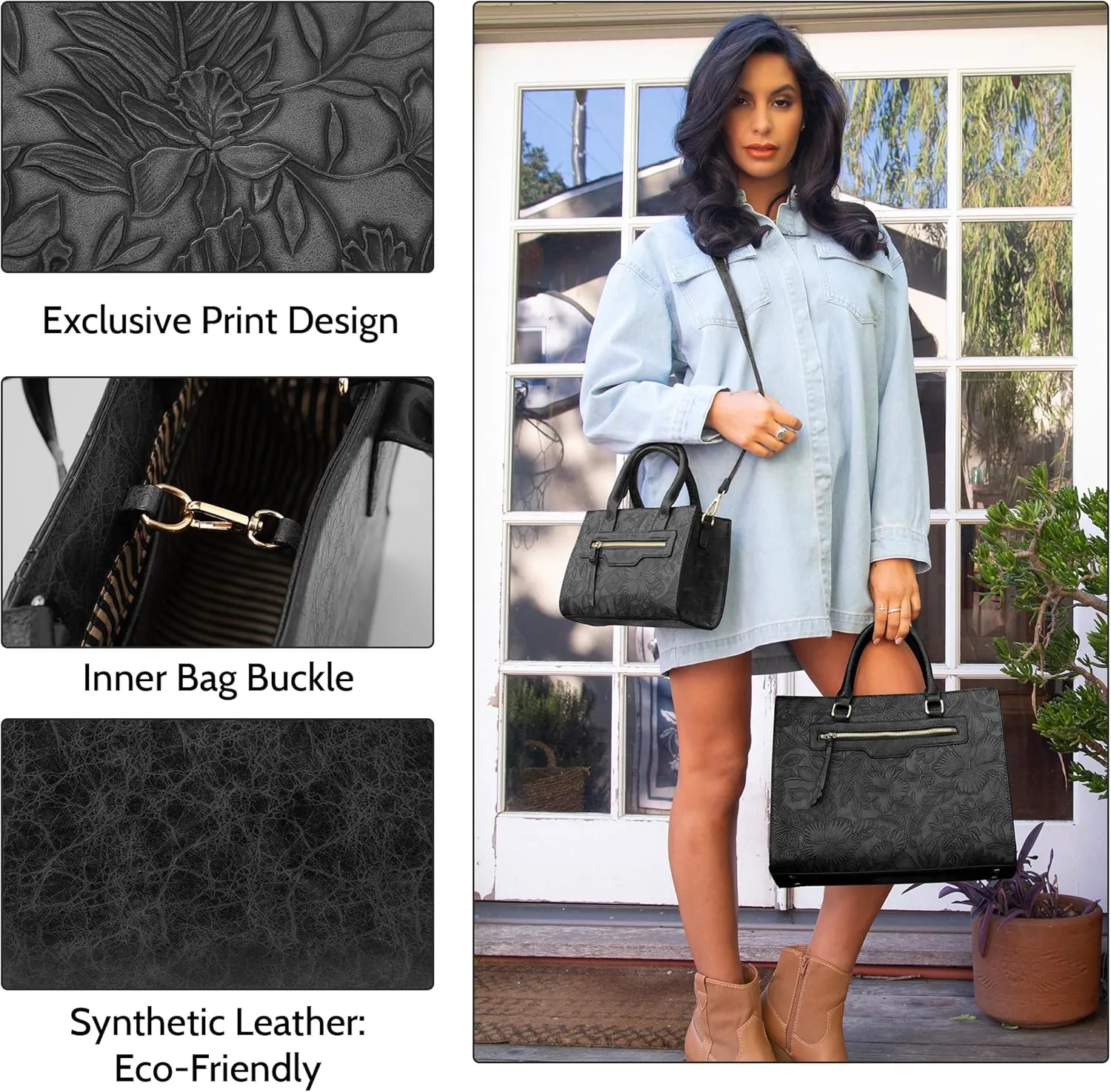 ALYSSA Large Tote Handbag for Women Top Handle Faux Leather Satchel Crossbody Shoulder Purse 2pcs Set