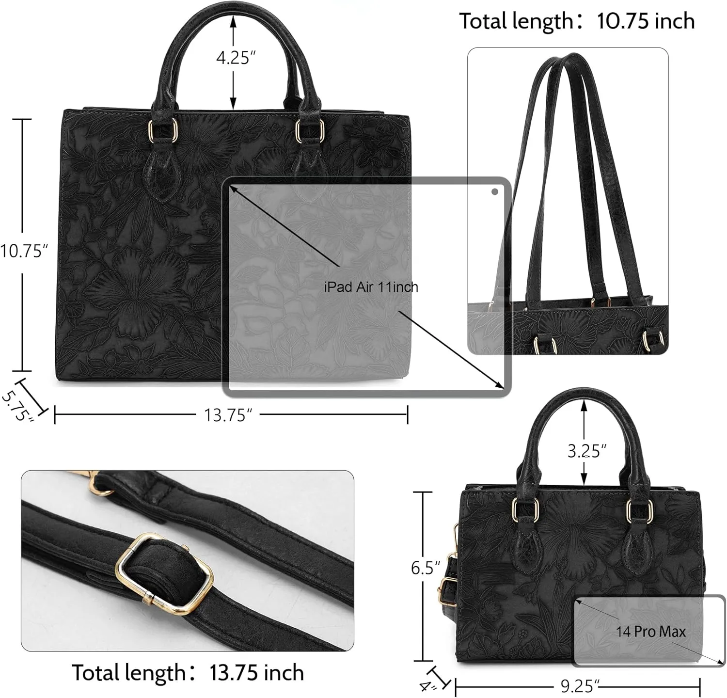 ALYSSA Large Tote Handbag for Women Top Handle Faux Leather Satchel Crossbody Shoulder Purse 2pcs Set