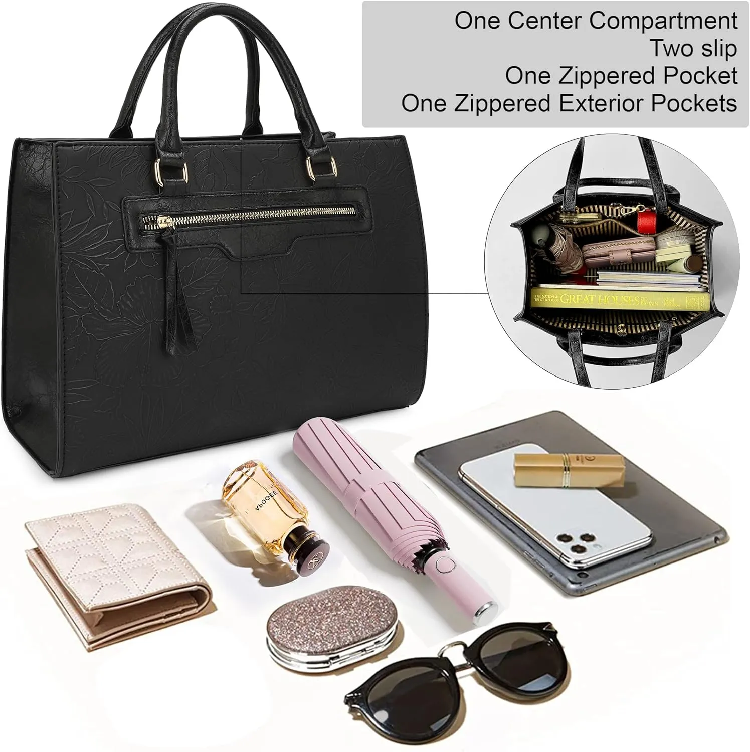 ALYSSA Large Tote Handbag for Women Top Handle Faux Leather Satchel Crossbody Shoulder Purse 2pcs Set