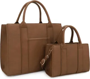 ALYSSA Large Tote Handbag for Women Top Handle Faux Leather Satchel Crossbody Shoulder Purse 2pcs Set