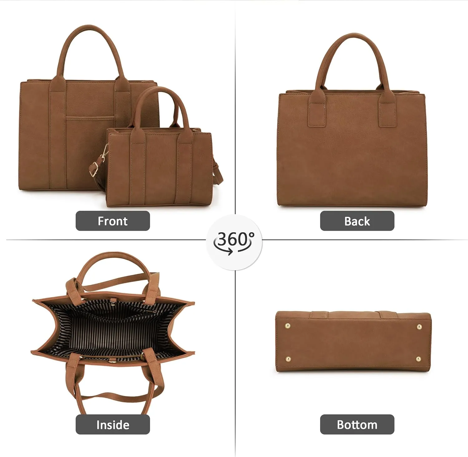 ALYSSA Large Tote Handbag for Women Top Handle Faux Leather Satchel Crossbody Shoulder Purse 2pcs Set