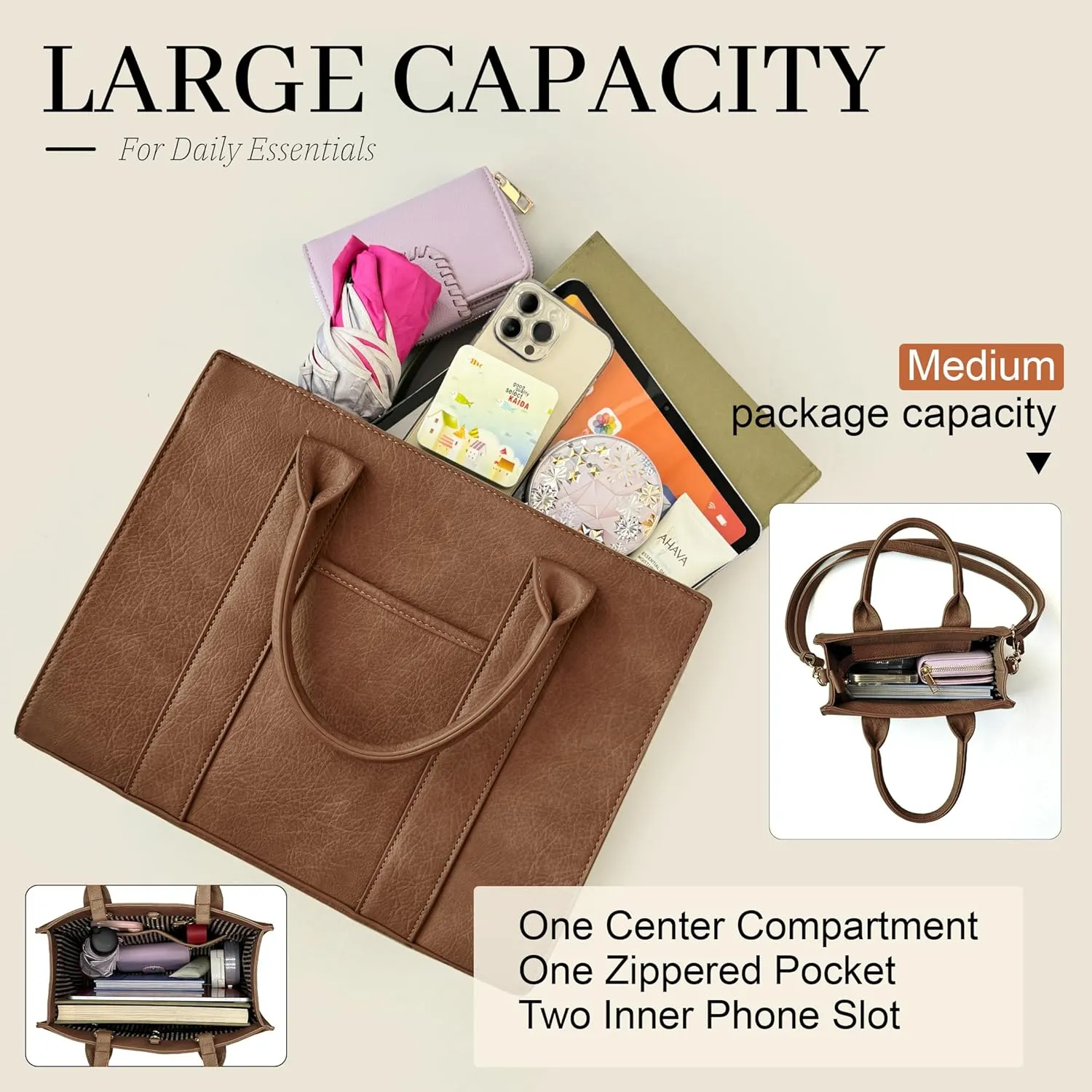 ALYSSA Large Tote Handbag for Women Top Handle Faux Leather Satchel Crossbody Shoulder Purse 2pcs Set