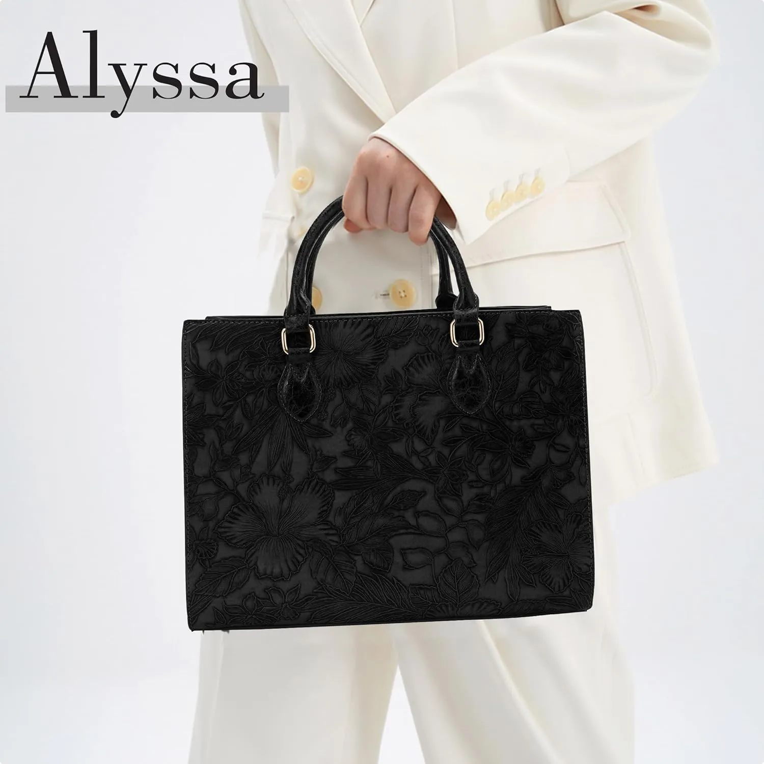 ALYSSA Large Tote Handbag for Women Top Handle Faux Leather Satchel Crossbody Shoulder Purse 2pcs Set