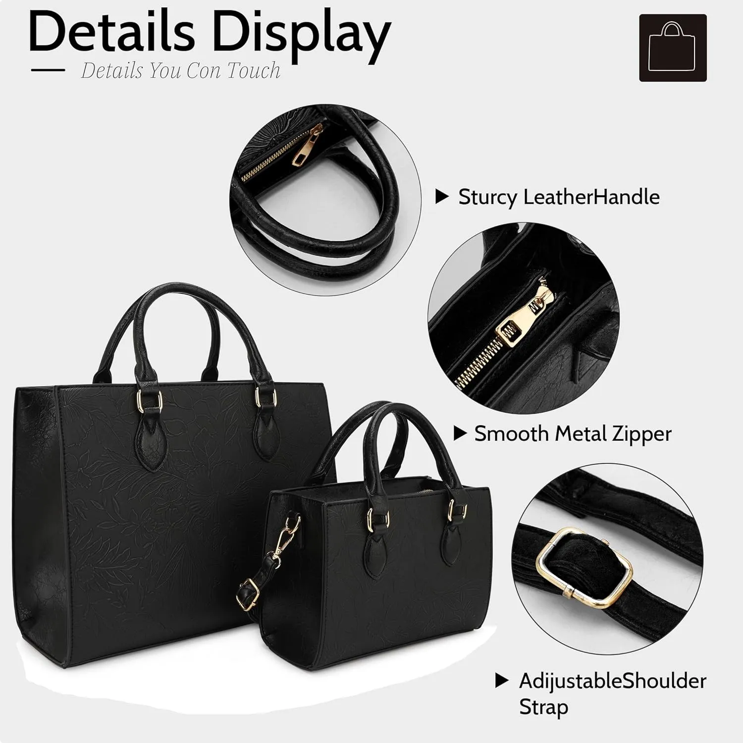 ALYSSA Large Tote Handbag for Women Top Handle Faux Leather Satchel Crossbody Shoulder Purse 2pcs Set