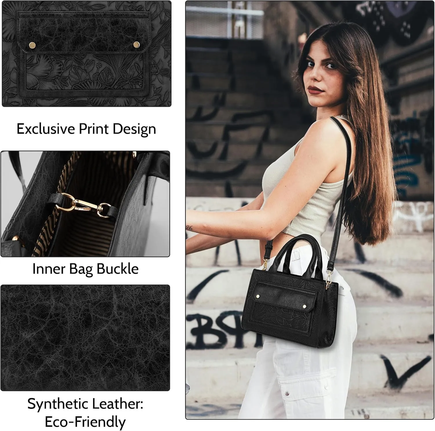 ALYSSA Large Tote Handbag for Women Top Handle Faux Leather Satchel Crossbody Shoulder Purse 2pcs Set