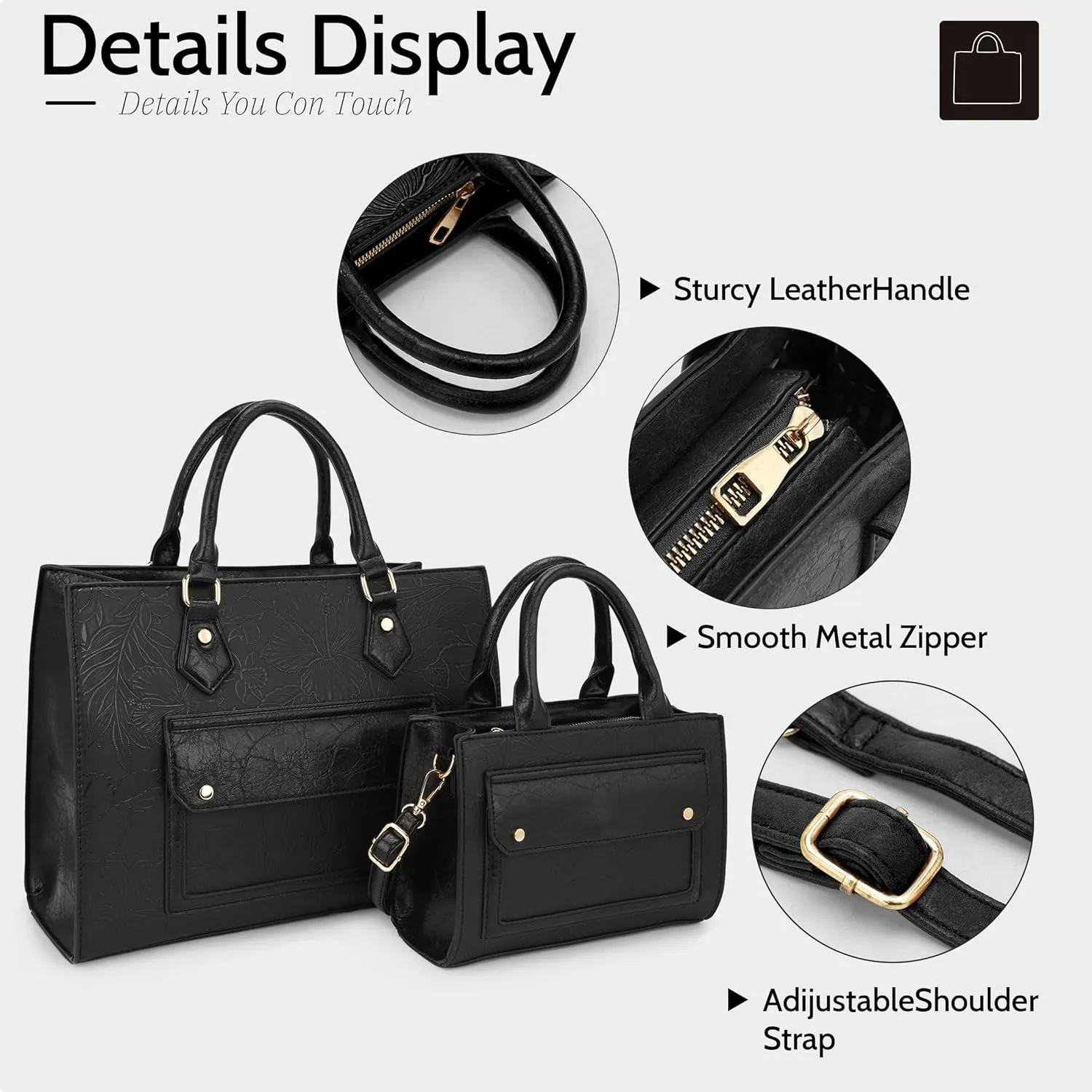 ALYSSA Large Tote Handbag for Women Top Handle Faux Leather Satchel Crossbody Shoulder Purse 2pcs Set