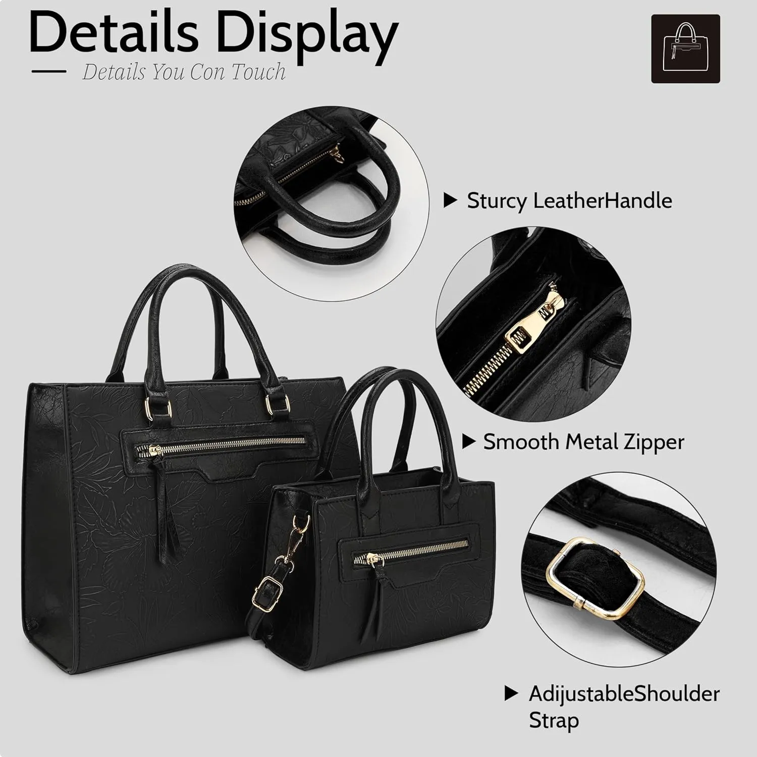 ALYSSA Large Tote Handbag for Women Top Handle Faux Leather Satchel Crossbody Shoulder Purse 2pcs Set