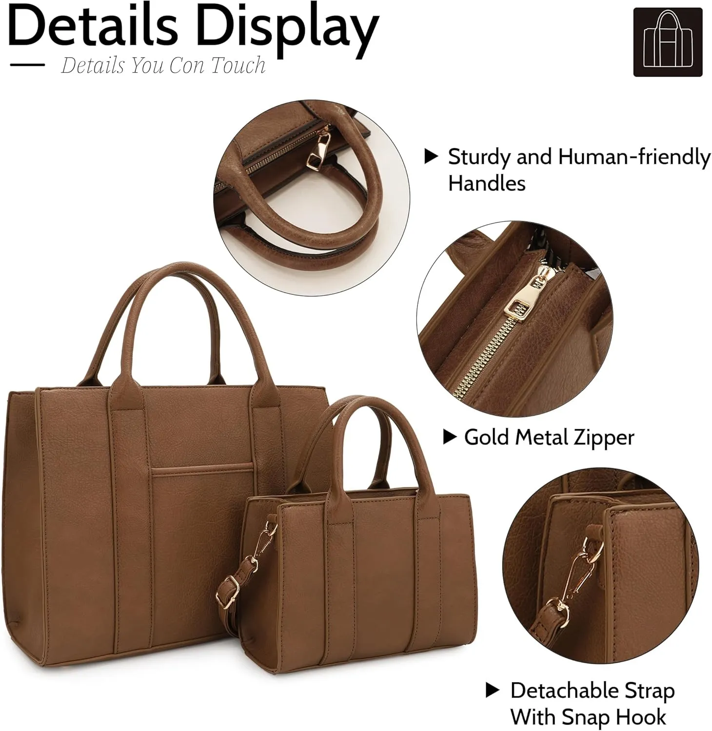 ALYSSA Large Tote Handbag for Women Top Handle Faux Leather Satchel Crossbody Shoulder Purse 2pcs Set
