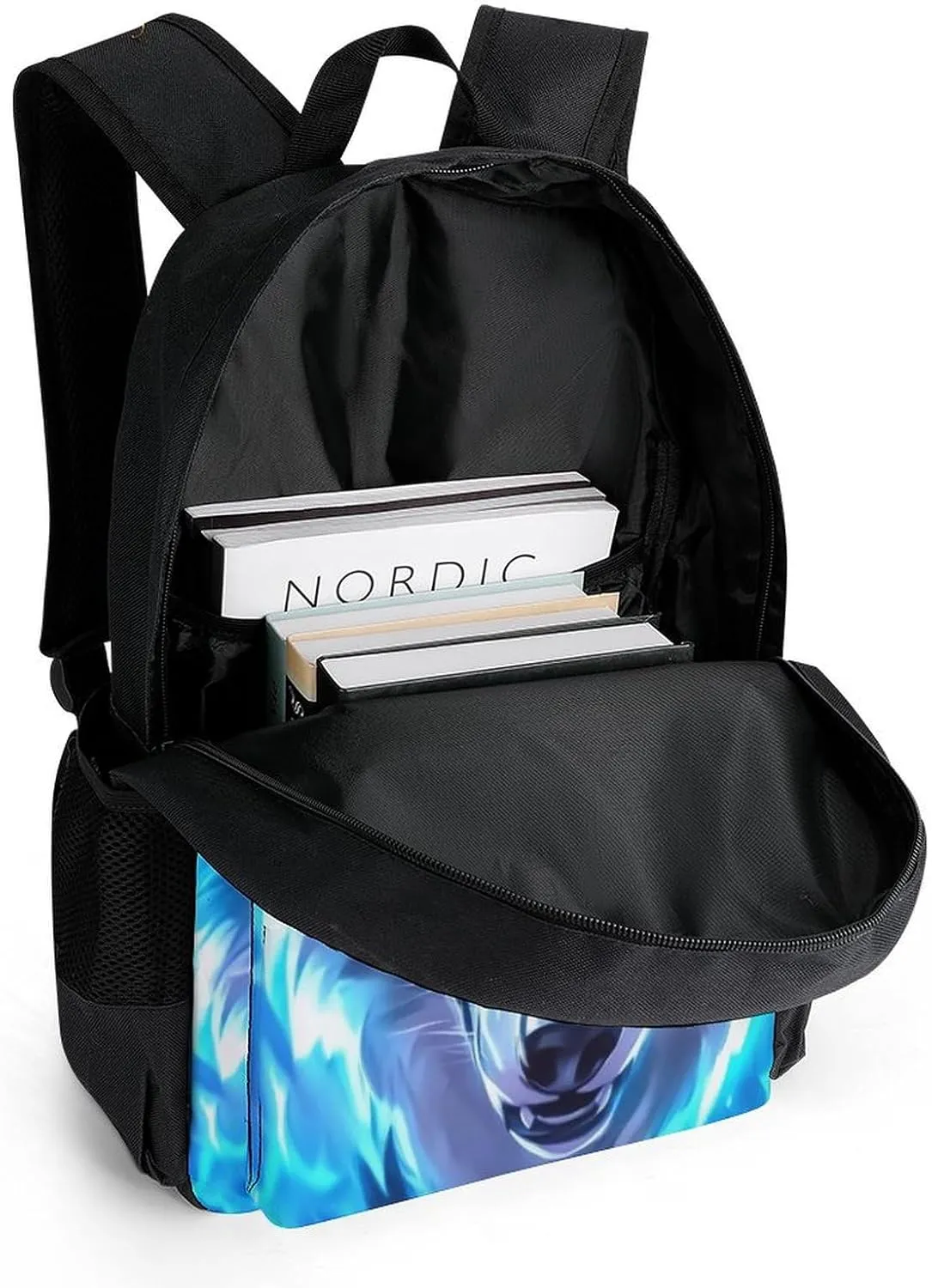 Amazing Lighting Blue Fire Flame Wolf Rucksacks Polyester Anti-Theft Multipurpose Carry On Bag Large Capacity Gym Outdoor Hiking Backpack With Smooth Zippers
