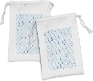 Ambesonne Blue and White Fabric Pouch Set of 2, Minimalist Rain Drops Motive in Tones Tears of Earth Air Gravity Image Art, Small Drawstring Bag for Toiletries Masks and Favors, 9" x 6", Pale Blue