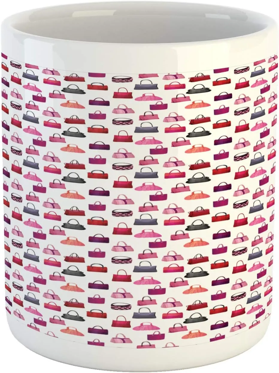 Ambesonne Fashion Mug, Repetitive Style Image of Colorful Bags Sacks and Handbags Ladies Choice Print, Ceramic Coffee Mug Cup for Water Tea Drinks, 11 oz, Multicolor