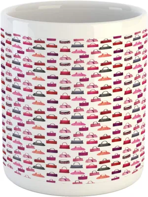 Ambesonne Fashion Mug, Repetitive Style Image of Colorful Bags Sacks and Handbags Ladies Choice Print, Ceramic Coffee Mug Cup for Water Tea Drinks, 11 oz, Multicolor