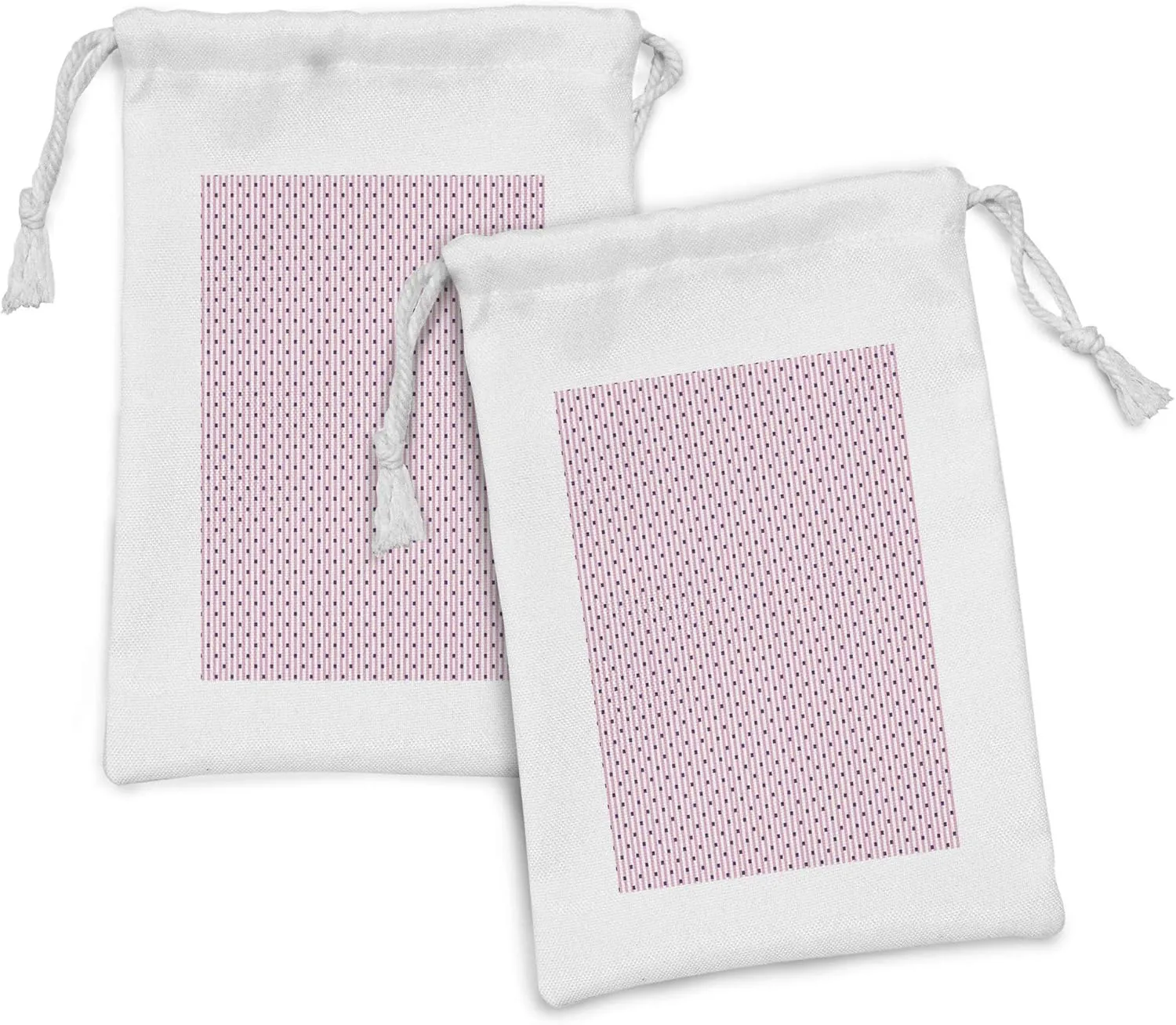 Ambesonne Modern Fabric Pouch Set of 2, Blush Tone Vertical Stripes and Minimalist Squares Geometric Print, Small Drawstring Bag for Toiletries Masks and Favors, 9" x 6", Pale Pink Quartz and White