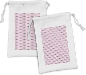 Ambesonne Modern Fabric Pouch Set of 2, Blush Tone Vertical Stripes and Minimalist Squares Geometric Print, Small Drawstring Bag for Toiletries Masks and Favors, 9" x 6", Pale Pink Quartz and White