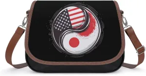America & Japan Flag Yin-yang Messenger Bag for Women PU Leather Crossbody Bags Shoulder Handbags Purse