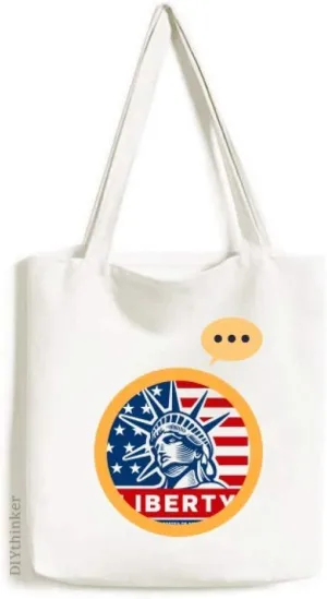 America Flag With Liberty Statue Pattern Expression Gift Sack Canvas Tote Shoulder Bag