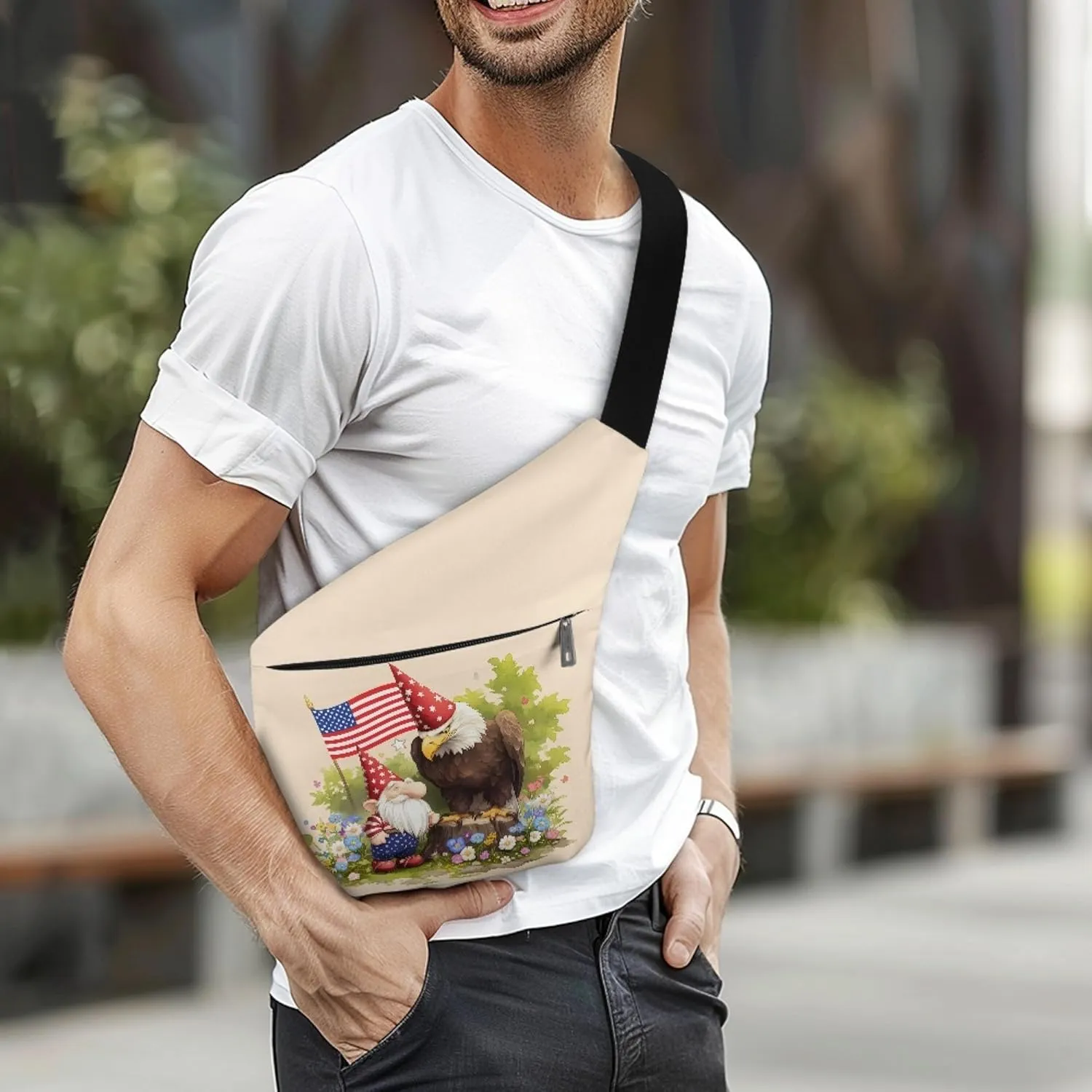 American Flag Men's Shoulder Bag for Men Eagle Print Slim Carry Crossbody Bag with Smooth Zipper Crossbody Bag for Gentlemen Personal Travel Bag for Hiking Traveling Camping Crossbody Purse