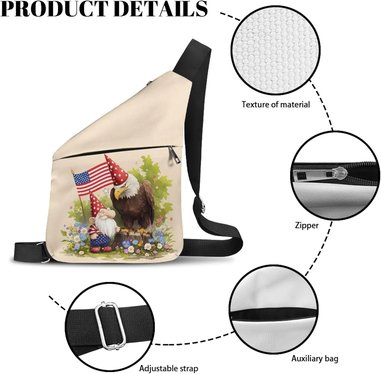 American Flag Men's Shoulder Bag for Men Eagle Print Slim Carry Crossbody Bag with Smooth Zipper Crossbody Bag for Gentlemen Personal Travel Bag for Hiking Traveling Camping Crossbody Purse