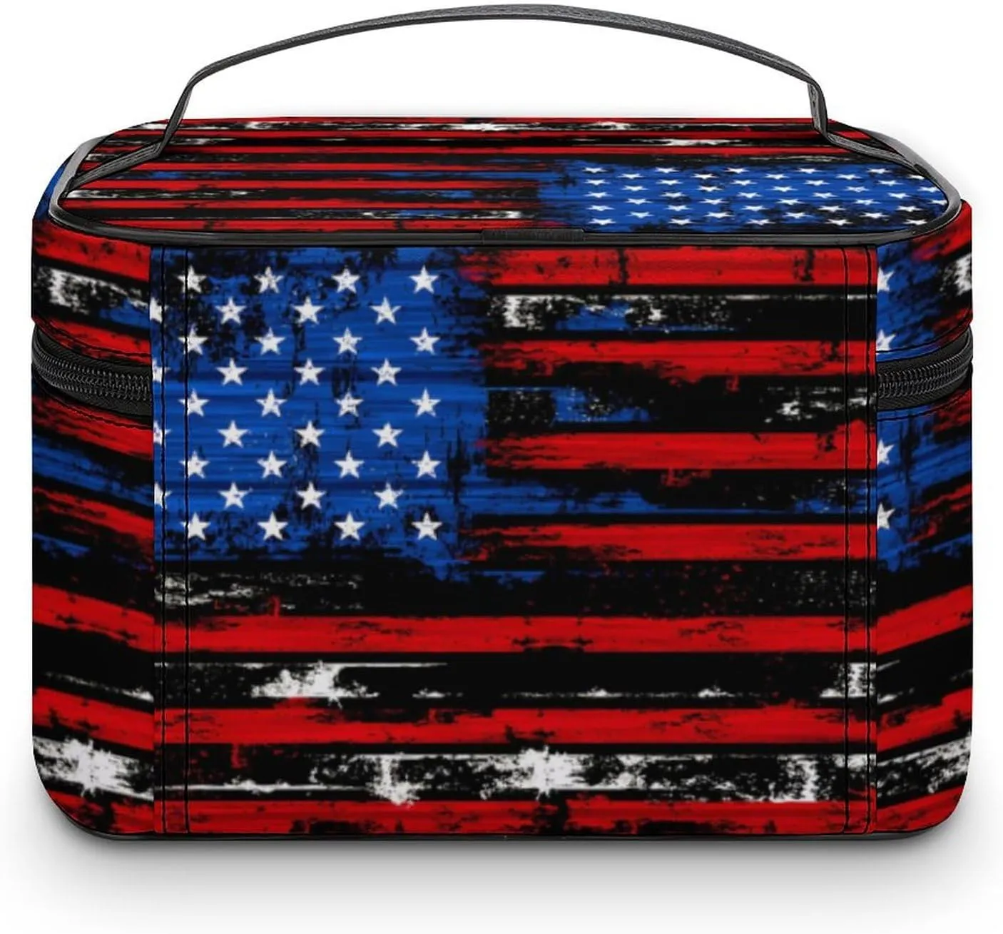 American Flag Retro Cosmetic Bag For Women Travel Make Up Bags Skincare Toiletry Storage Organizer Mens Holiday Waterproof Soft Leather Makeup Box With Handle Compartments