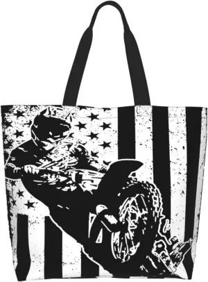 American Motorcycle Flag Dirt Bike Women's Tote Bag Large Capacity Single Shoulder Bags Handbag for Shopping Work