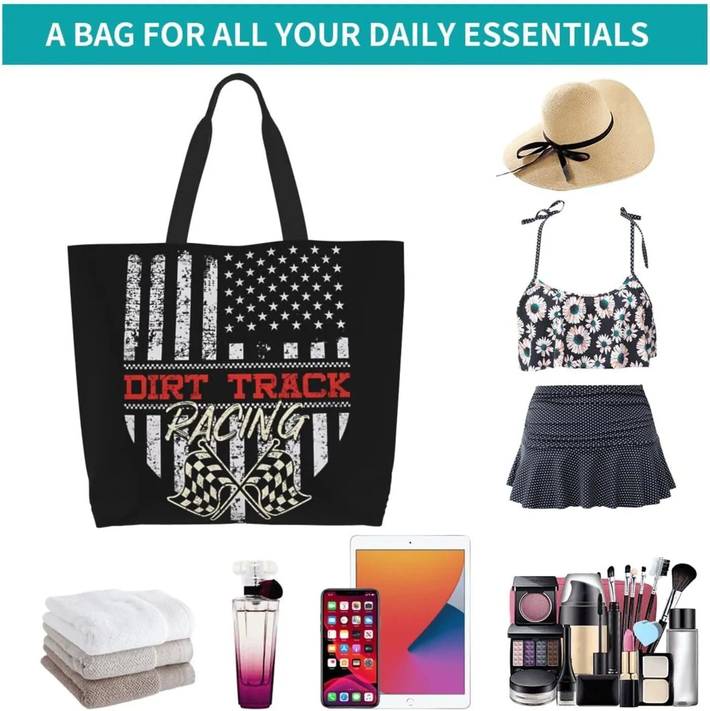 American Motorcycle Flag Dirt Bike Women's Tote Bag Large Capacity Single Shoulder Bags Handbag for Shopping Work