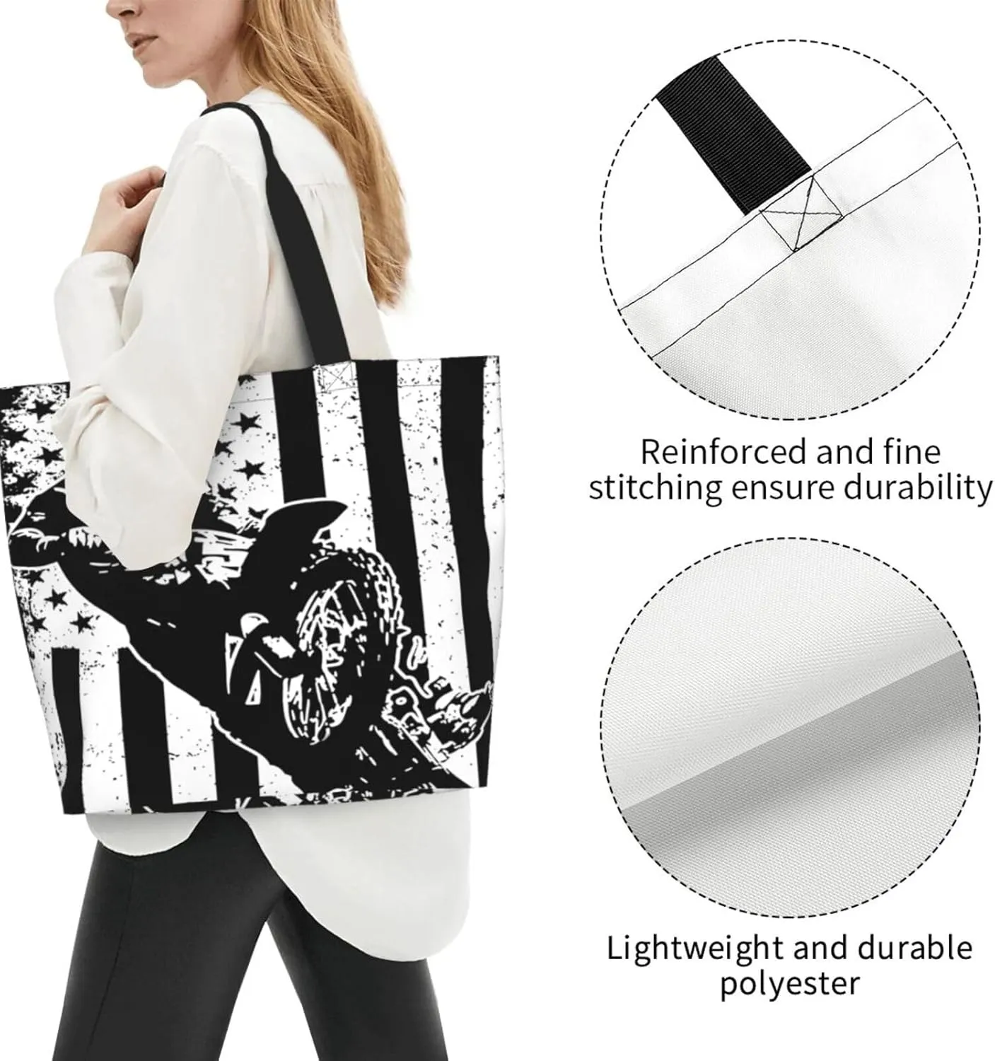 American Motorcycle Flag Dirt Bike Women's Tote Bag Large Capacity Single Shoulder Bags Handbag for Shopping Work