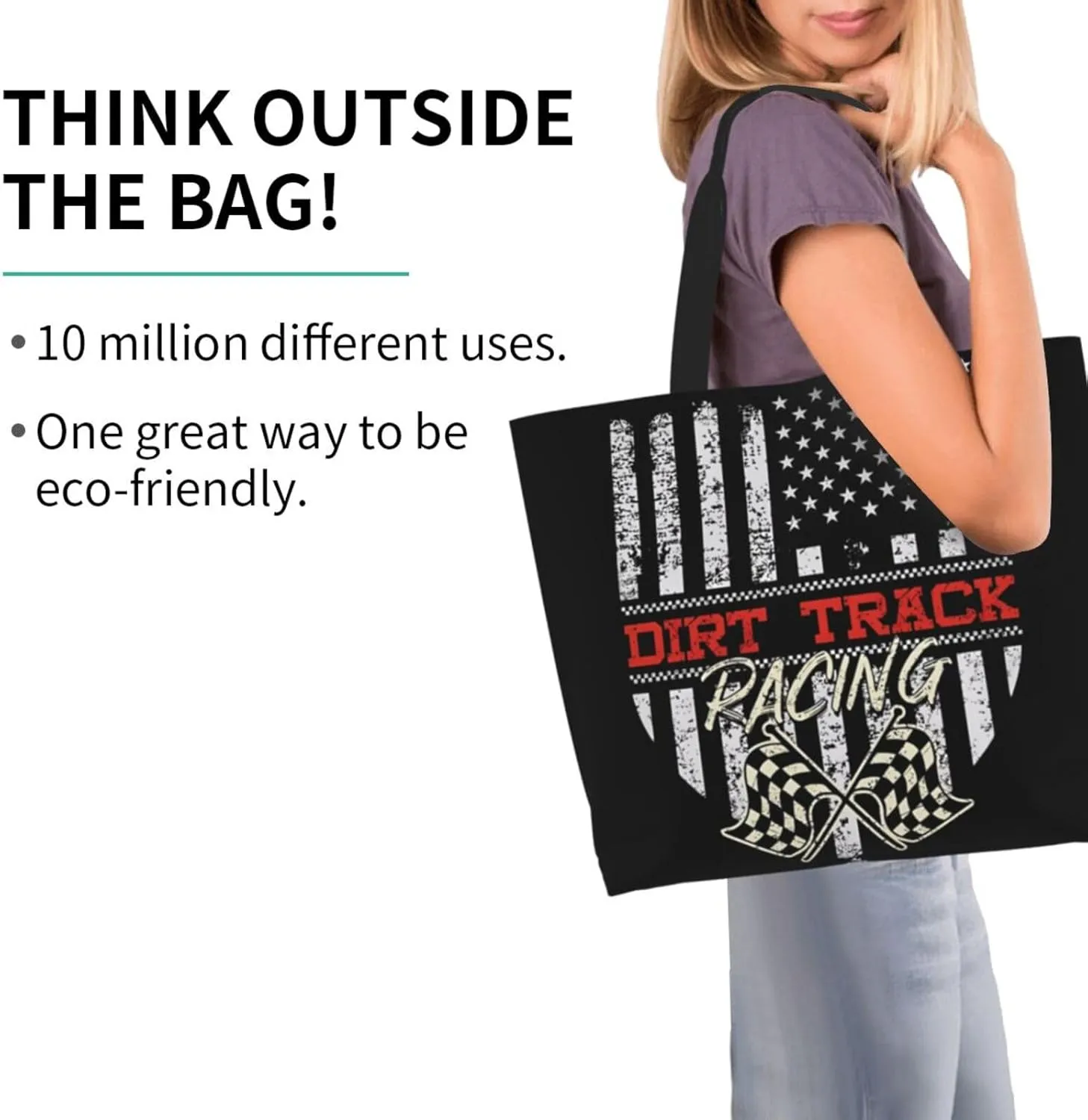 American Motorcycle Flag Dirt Bike Women's Tote Bag Large Capacity Single Shoulder Bags Handbag for Shopping Work