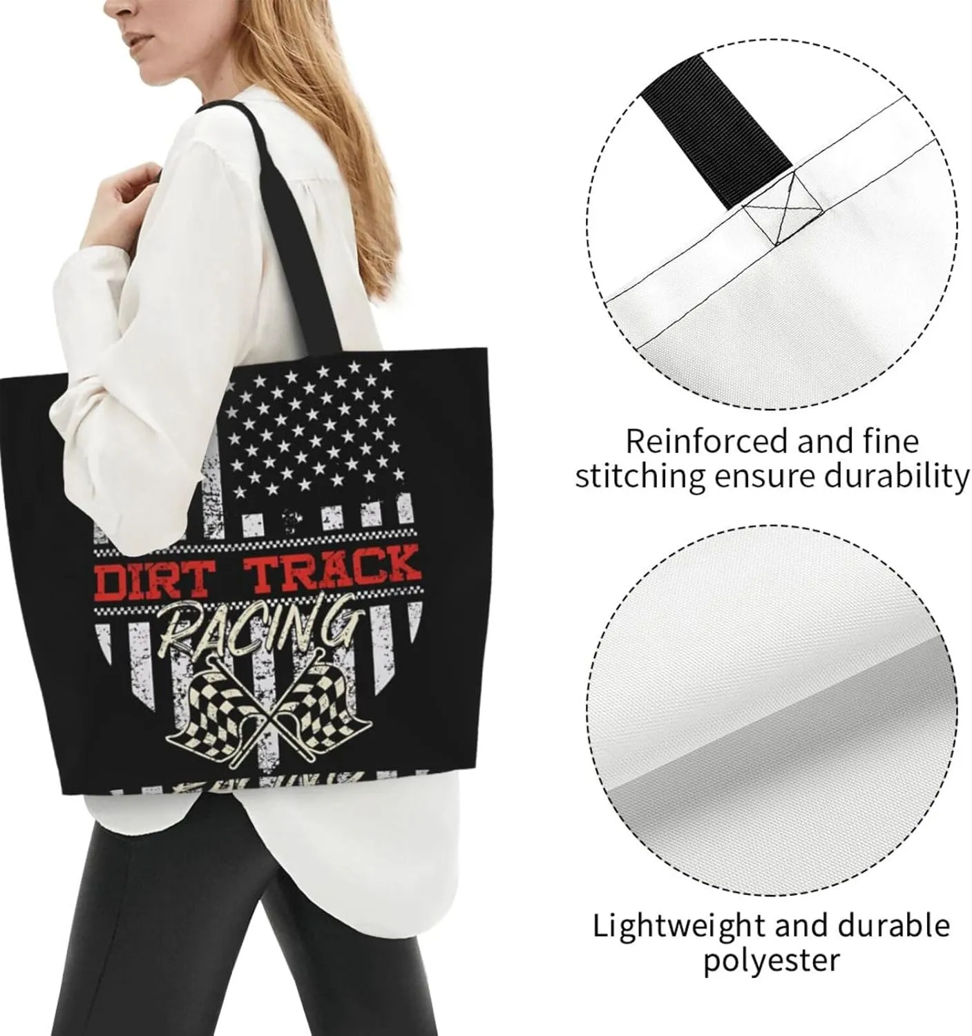 American Motorcycle Flag Dirt Bike Women's Tote Bag Large Capacity Single Shoulder Bags Handbag for Shopping Work
