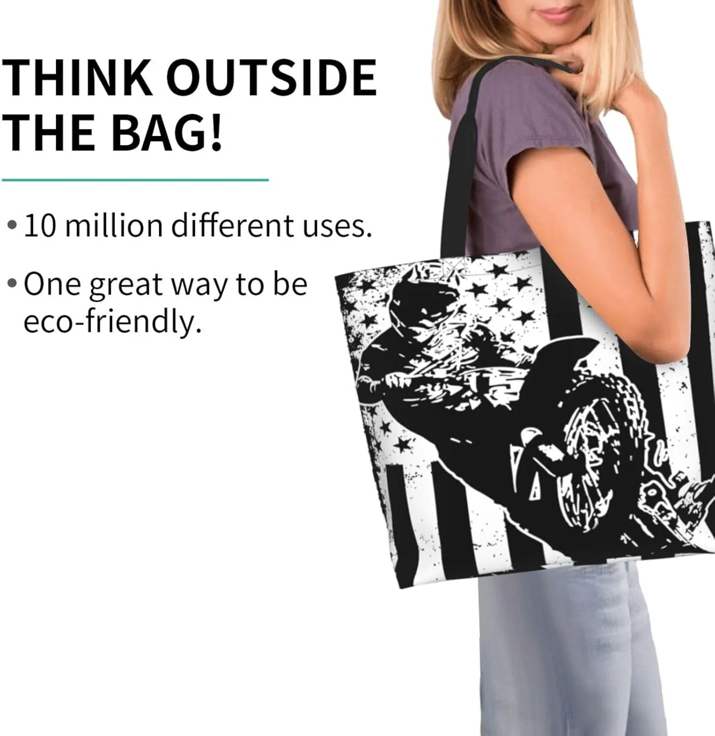 American Motorcycle Flag Dirt Bike Women's Tote Bag Large Capacity Single Shoulder Bags Handbag for Shopping Work