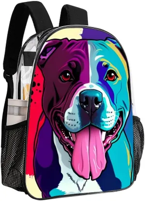 American Pit Bull Terrier Dog Art Rucksack Transparent Anti-Theft Multipurpose Carry On Bag Large Capacity Travel and Sport Backpack Rucksack With Smooth Zippers