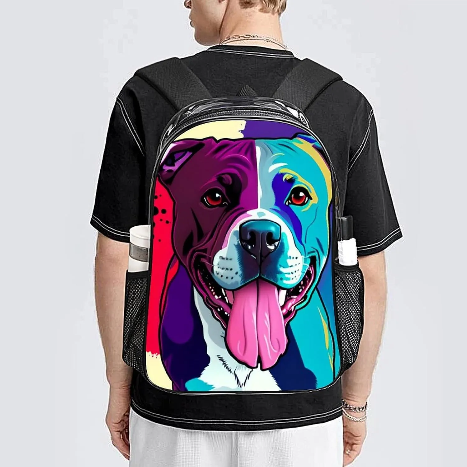 American Pit Bull Terrier Dog Art Rucksack Transparent Anti-Theft Multipurpose Carry On Bag Large Capacity Travel and Sport Backpack Rucksack With Smooth Zippers