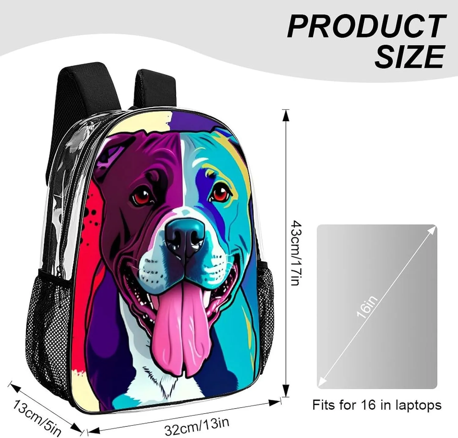 American Pit Bull Terrier Dog Art Rucksack Transparent Anti-Theft Multipurpose Carry On Bag Large Capacity Travel and Sport Backpack Rucksack With Smooth Zippers