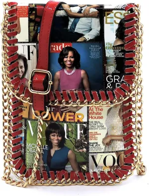 Amy & Joey Glossy magazine cover collage chain around Large crossbody bag purses cellphone carrying bag Michelle Obama bags (MT/RD)