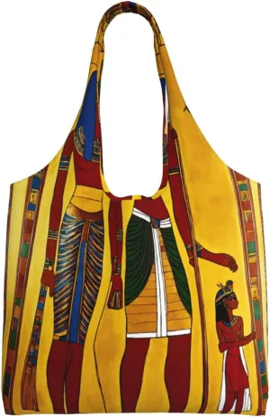 Ancient Egypt Tribe Series Print Canvas Tote Bags,Reusable Cloth Bags For Shopping Beach Grocery Trendy