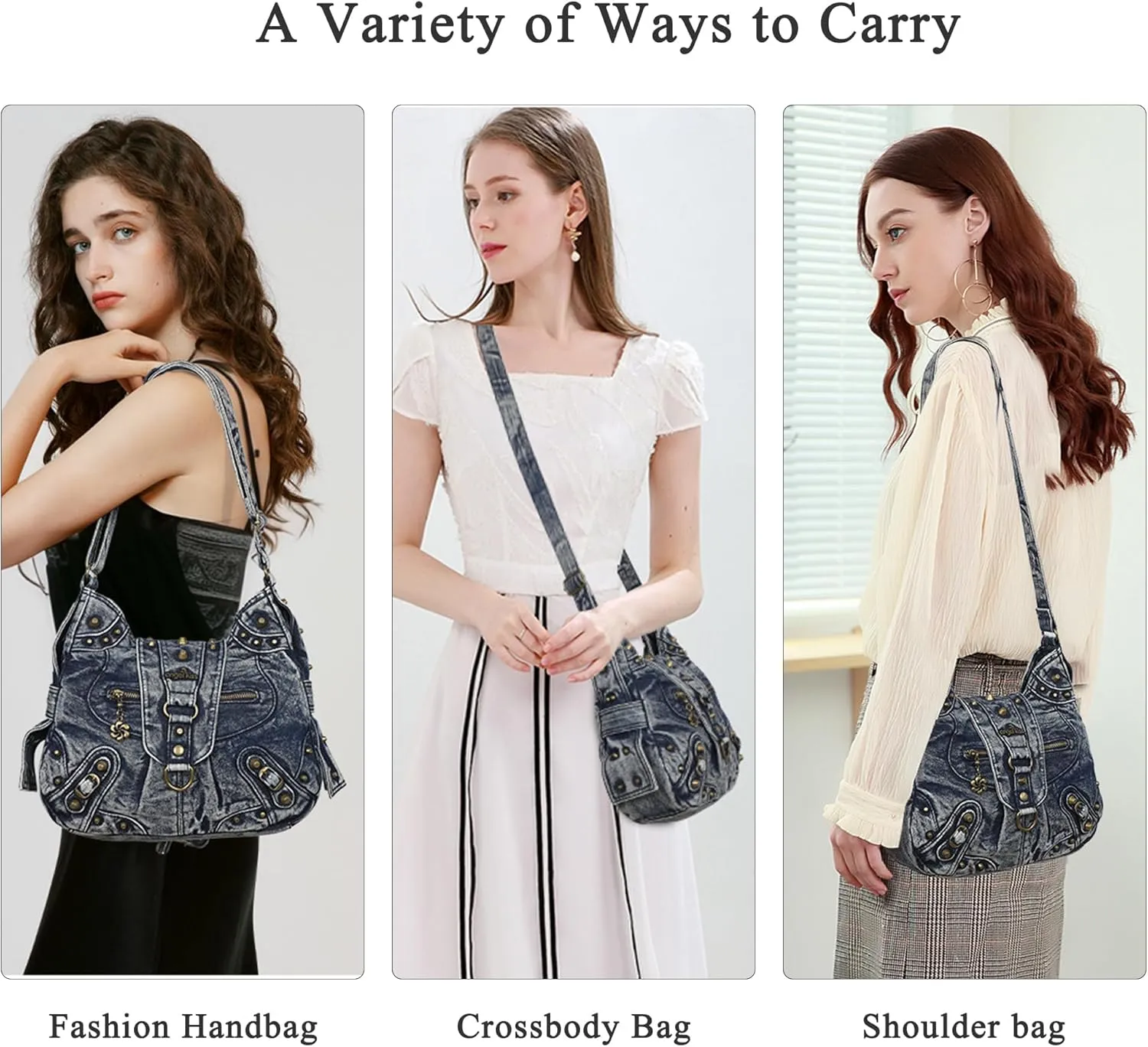 Angel Kiss Hobo Bag for Women Studded Vegan Leather Shoulder Purses and Handbags Retro Roomy Daily Crossbody Bags Medium Size