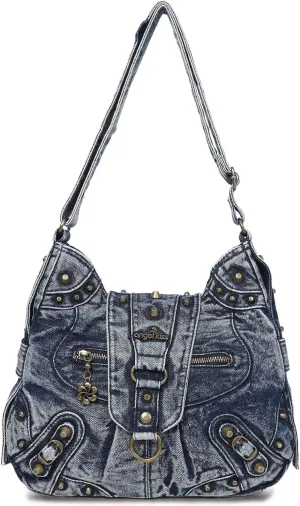 Angel Kiss Hobo Bag for Women Studded Vegan Leather Shoulder Purses and Handbags Retro Roomy Daily Crossbody Bags Medium Size