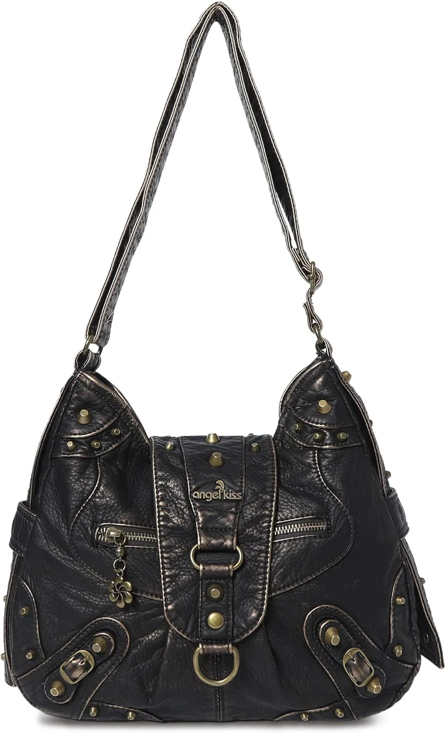 Angel Kiss Hobo Bag for Women Studded Vegan Leather Shoulder Purses and Handbags Retro Roomy Daily Crossbody Bags Medium Size