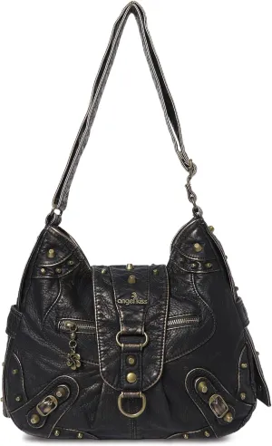 Angel Kiss Hobo Bag for Women Studded Vegan Leather Shoulder Purses and Handbags Retro Roomy Daily Crossbody Bags Medium Size