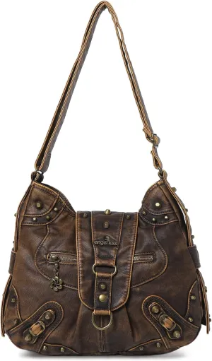 Angel Kiss Hobo Bag for Women Studded Vegan Leather Shoulder Purses and Handbags Retro Roomy Daily Crossbody Bags Medium Size