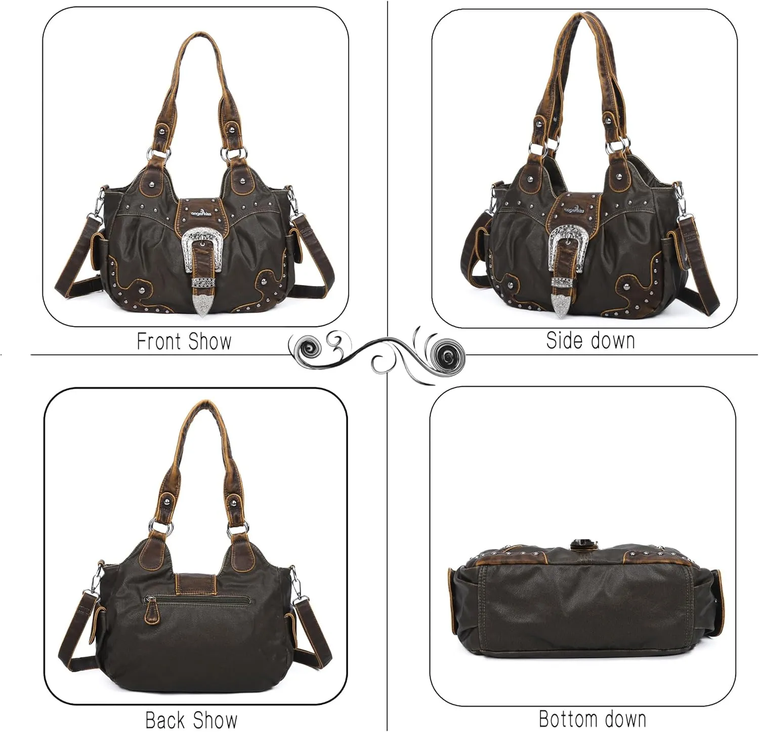 Angel Kiss Hobo Bags for Women Vegan Leather Purses and Handbags Ladies Chic Shoulder Bags Crossbody Purses with Metal Studs
