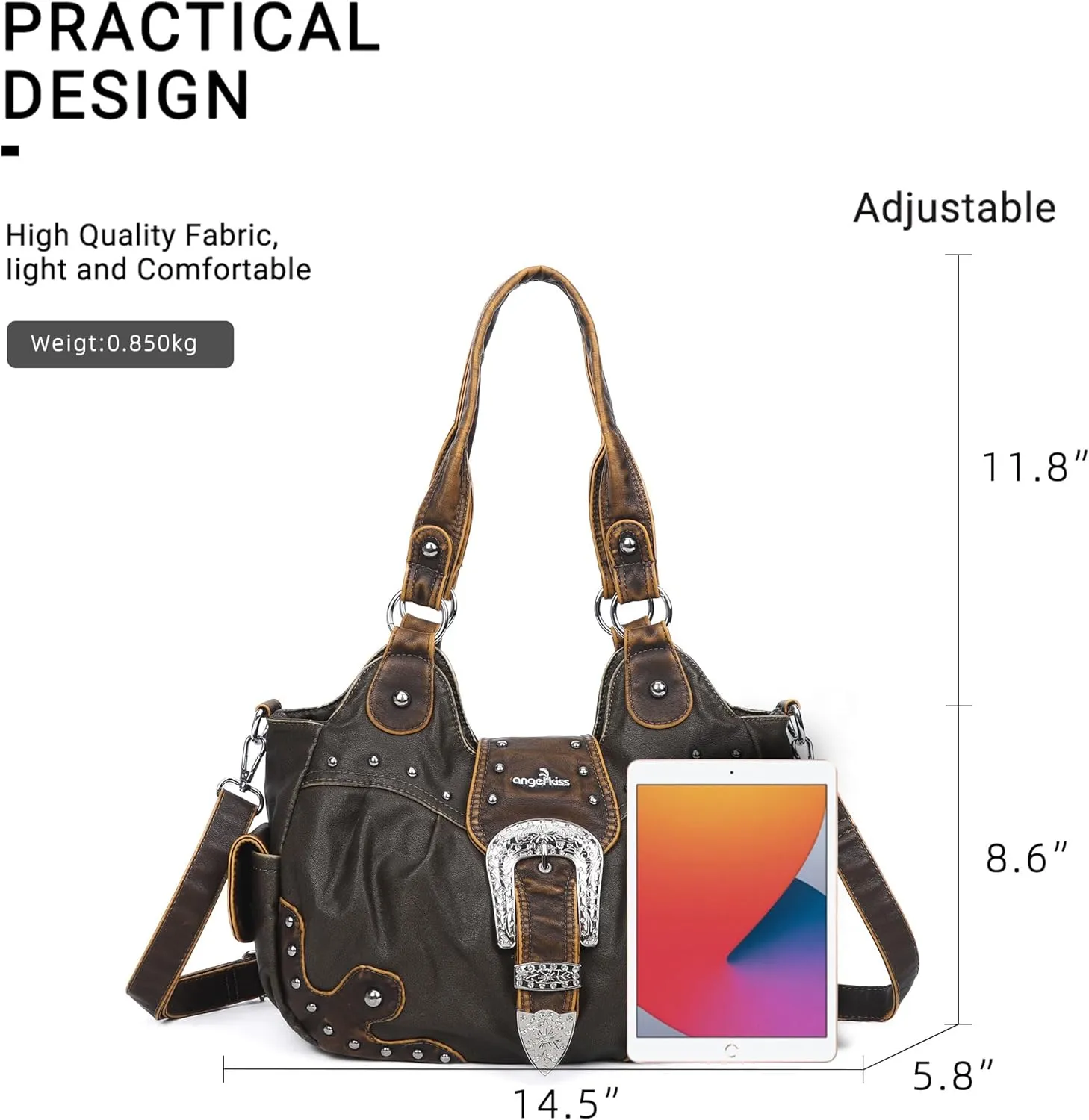 Angel Kiss Hobo Bags for Women Vegan Leather Purses and Handbags Ladies Chic Shoulder Bags Crossbody Purses with Metal Studs