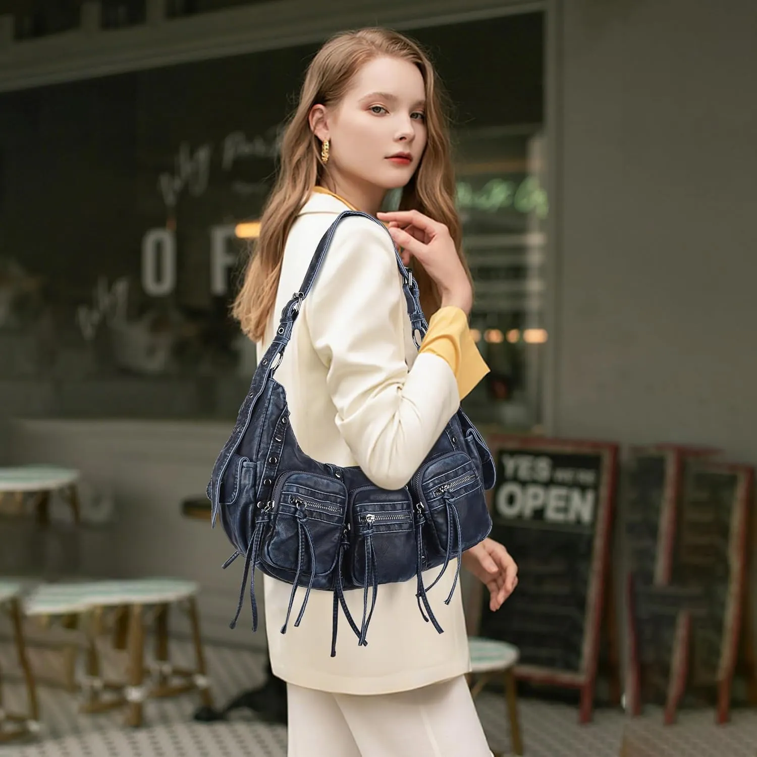 Angel Kiss Hobo Bags Purse for Women Y2K Shoulder Bag Multi Pockets Designer Satchel Studded Handbags with Strap
