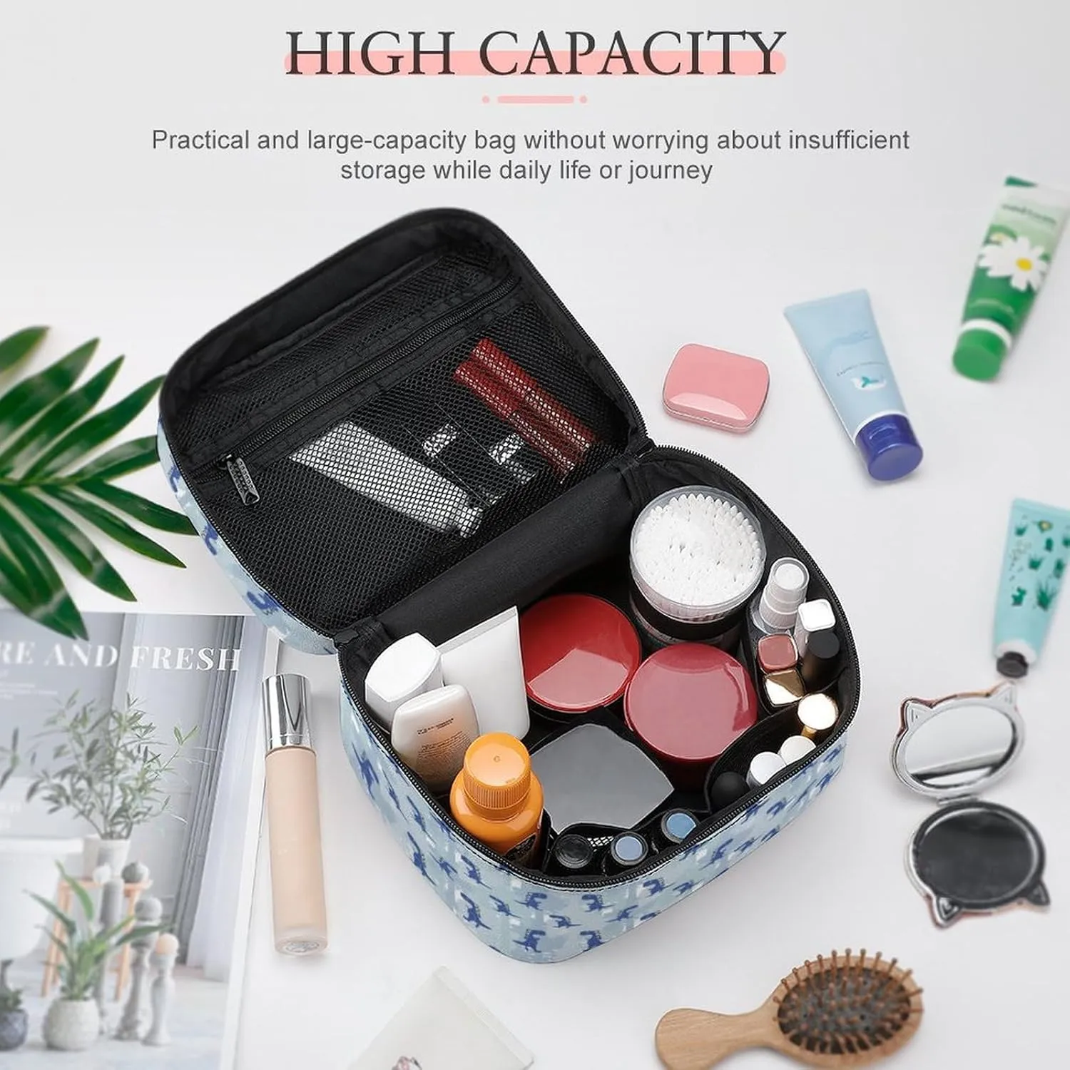 Anime Cute Animal Dinosaurs Makeup Bags For Women Travel Cosmetic Bag Large Waterproof Skincare Toiletry Bags With Handle Cosmetic Organizer Portable Make Up Box For Wedding Party