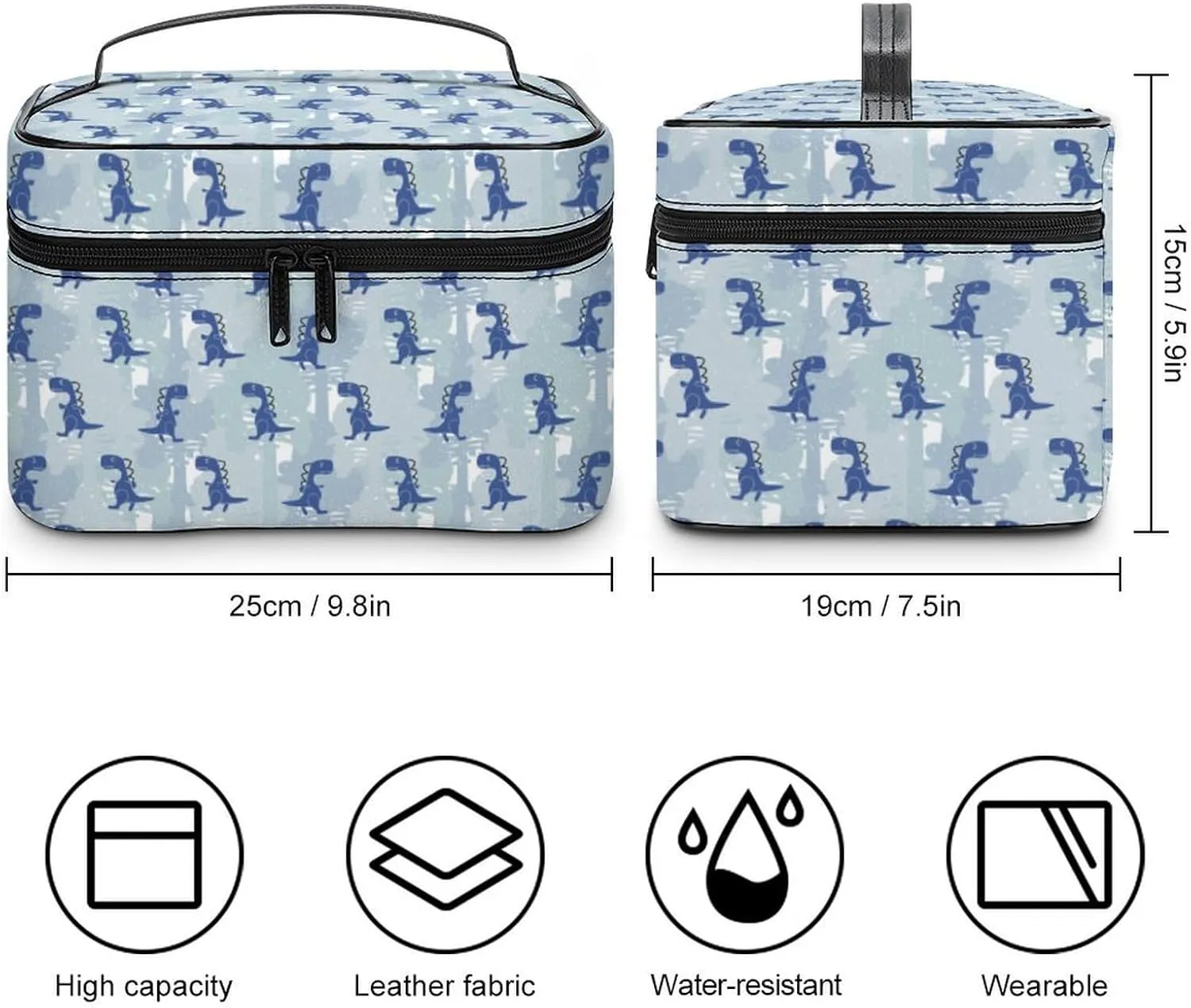 Anime Cute Animal Dinosaurs Makeup Bags For Women Travel Cosmetic Bag Large Waterproof Skincare Toiletry Bags With Handle Cosmetic Organizer Portable Make Up Box For Wedding Party